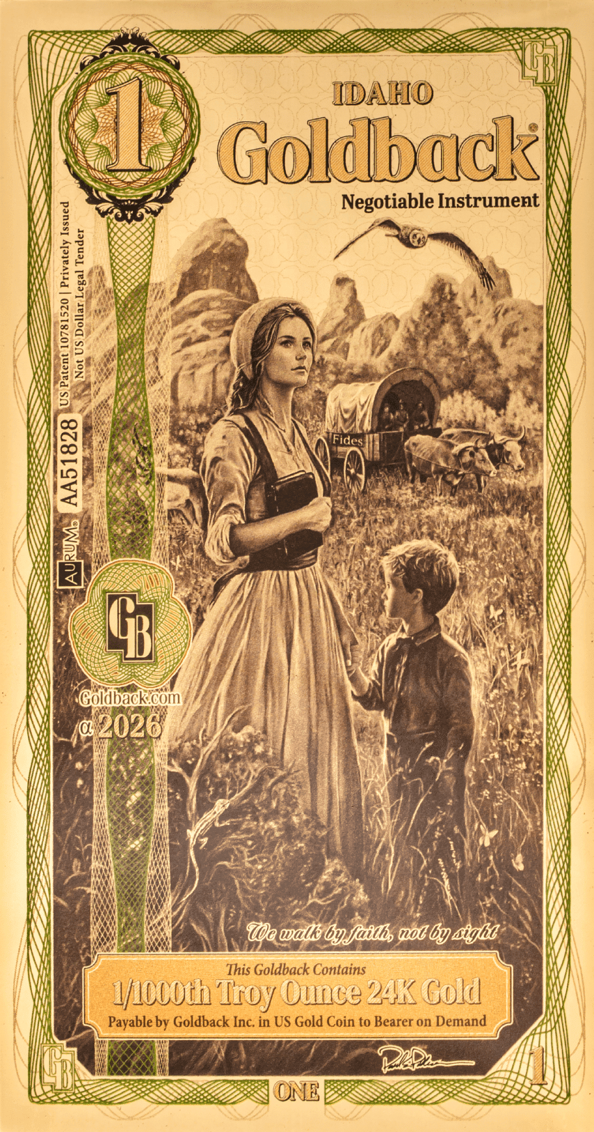 Idaho Goldback notes fanned out showing multiple denominations