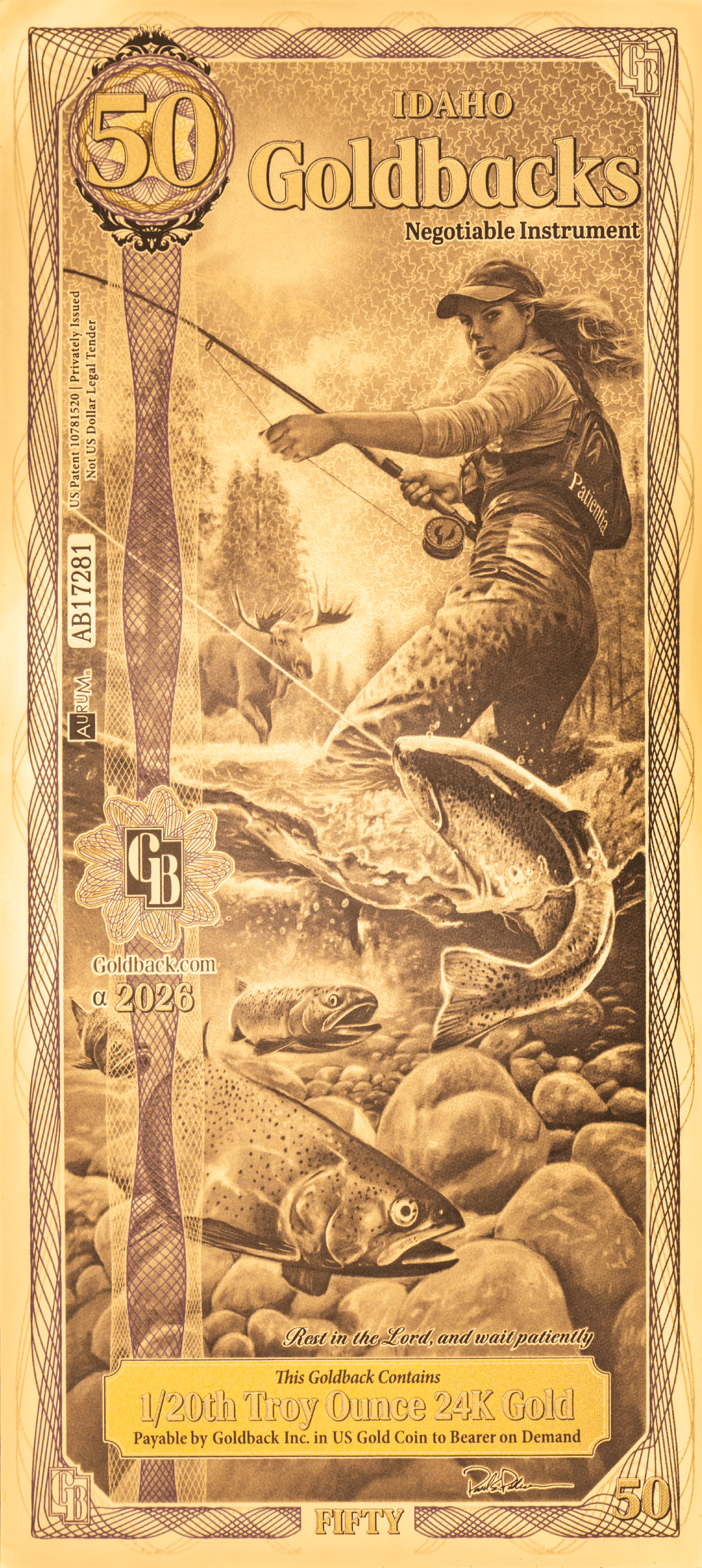 Close view of Goldback currency stack in fan layout