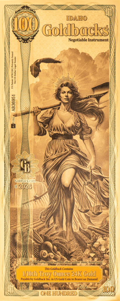 Goldback 100 denomination note with detailed artwork